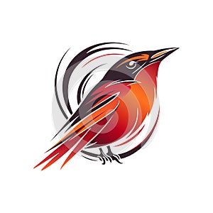 Cardinal bird logo design, gradient color red orange brown scarlet crimson, isolated on white background. Vector