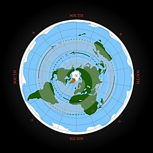 Cardinal direction on flat earth map. Isolated vector illustration.