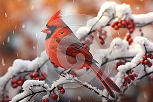 A cardinal perched on a tree branch in late winter