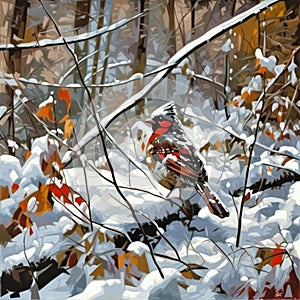 Cardinal in the snow impressionism art style, animals, birds