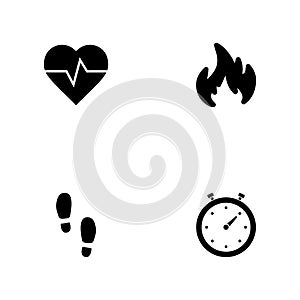 Cardio - a set of black four solid icons isolated on a white background