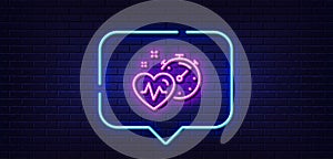Cardio training timer line icon. Fat burning time sign. Neon light speech bubble. Vector