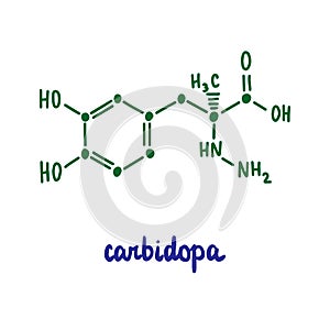 Cardiodopa hand drawn vector formula chemical structure lettering blue green