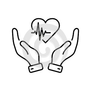 Cardiogram, Heart Beat Rate Care Outline Symbol. Heart Treatment and Emotional Support Linear Pictogram. Heartbeat with