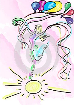 abstract girl dancing on sun