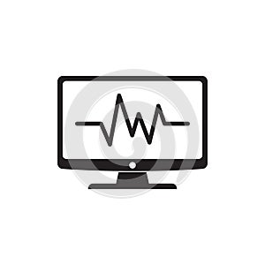 Cardiogram monitoring icon. Heart beats symbol on screen. Flat cardiogram web icon on white background. Vector illustration