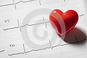 Cardiogram pulse trace and red heart concept for cardiovascular medical exam
