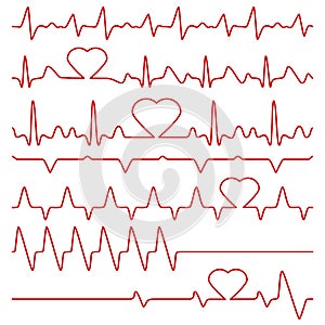 Cardiogram and pulse vector symbols with heart shape