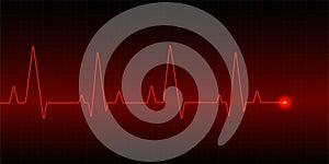 Cardiogram red heart rate wave. Heartbeat laser line graphic background. Vector illustration