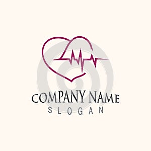 Cardiography heart beat with love logo design inspiration