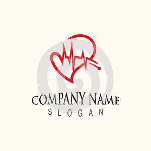 Cardiography heart beat with love logo design inspiration