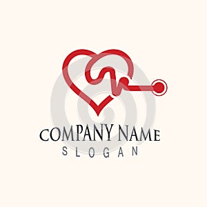 Cardiography heart beat with love logo design inspiration