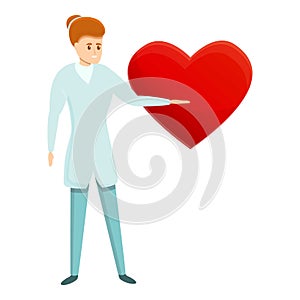 Cardiologist show heart construction icon, cartoon style