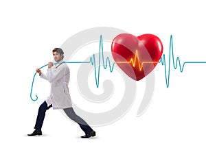 Cardiologist in telemedicine concept with heart beat