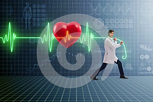 The cardiologist in telemedicine concept with heart beat photo