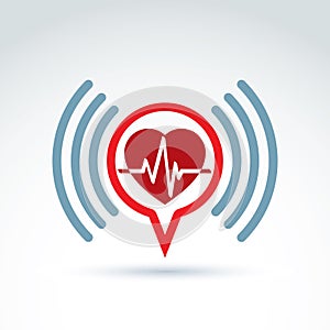 Cardiology cardiogram heart beat information icon, vector conceptual special icon for your design.