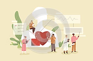 Cardiology concept. Cardiologists checking up heart of patient. Medical diagnostics of human cardio diseases