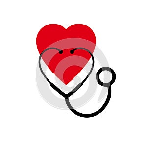 Cardiology concept vector simple icon or logo isolated, stereoscope in a shape of heart sign isolated