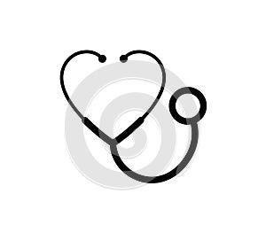 Cardiology concept vector simple icon or logo isolated, stereoscope in a shape of heart sign isolated