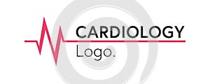 Cardiology heart pulse for cardio clinic and heart healthcare. Vector emblem for cardiology medicine or cardiac center