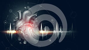 Cardiology. Innovation in science. Human heart anatomy 3D illustration