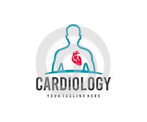 Cardiology, man with a heart, logo design. Medical, medicine and healthcare, vector design