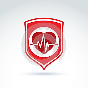 Cardiology protection heart cardiogram icon, cardio