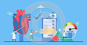 Cardiology vector illustration. This disease calls Hypertrophic Cardiomyopathy. Ability of blood pumping is decreased. Portion of