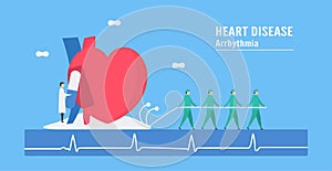 Cardiology vector illustration. This heart disease problem is bradycardia arrhythmia. Diagnostic and analysis shows that periodic