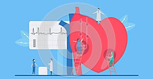 Cardiology vector illustration. This heart disease problem called arrhythmia. Diagnostic and analysis of failure system of