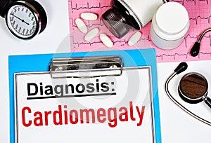 Cardiomegaly. The inscription of the diagnosis in the medical form