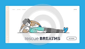 Cardiopulmonary Resuscitation Medical Care Landing Page Template. Character Make Artificial Ventilation Rescue Breath