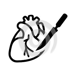 Cardiothoracic surgery, heart surgery icon. Black vector graphics