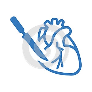 Cardiothoracic surgery, heart surgery icon. Blue color design