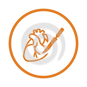 Cardiothoracic surgery, heart surgery icon. Orange color vector EPS