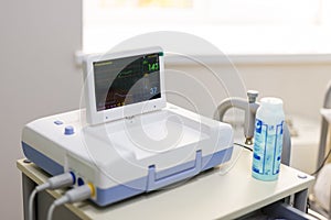 Cardiotocograph device in a hospital to examine fetus heartbeat and make cardiogram while pregnancy