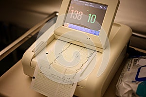 Cardiotocography machine of hospital with monitor and chart