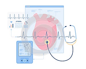 Cardiovascular care and heart health, cardiologists checkup equipment, stethoscope