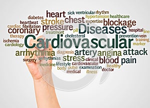 Cardiovascular Diseases word cloud and hand with marker concept