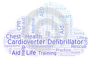 Cardioverter Defibrillator word cloud, made with text only.