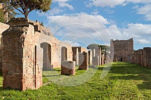 Cardo Maximus in Ostia Antica. Ruins of ancient roman city and port