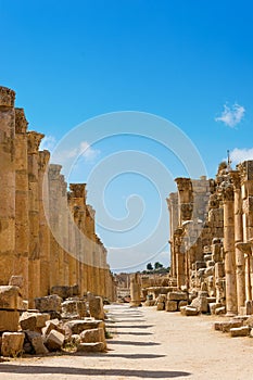 The Cardo Maximus street in Jerash ruins Jordan