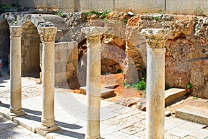 Israel. Jerusalem. Old town. The Jerusalem pillars the remains of a Roman street, the Cardo, built by Pontius Pilate photo