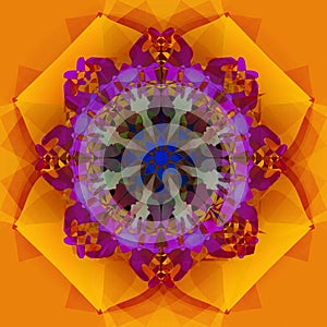 MANDALA GEOMETRIC GOLD FLOWER, PURPPLE CENTER IN ABSTRACT SHAPES.DECORATIVES ELEMENTS, TEXTURE