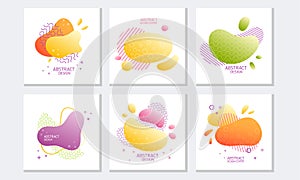 Cards with Abstract Dynamical Colored Forms and Line. Gradient Abstract Banners with Flowing Liquid Shapes Vector Set