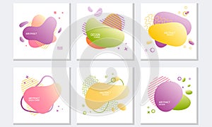 Cards with Abstract Dynamical Colored Forms and Line. Gradient Abstract Banners with Flowing Liquid Shapes Vector Set