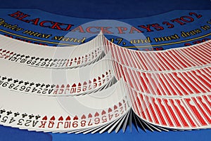 Cards on blackjack table in casino