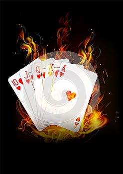 The cards are burning with fire background