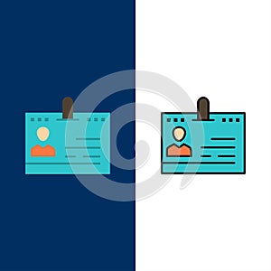 Cards, Business, Contacts, Id, Office, People, Phone  Icons. Flat and Line Filled Icon Set Vector Blue Background