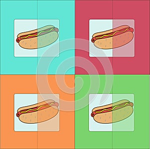 Cards with a hot dog on colorful backgrounds